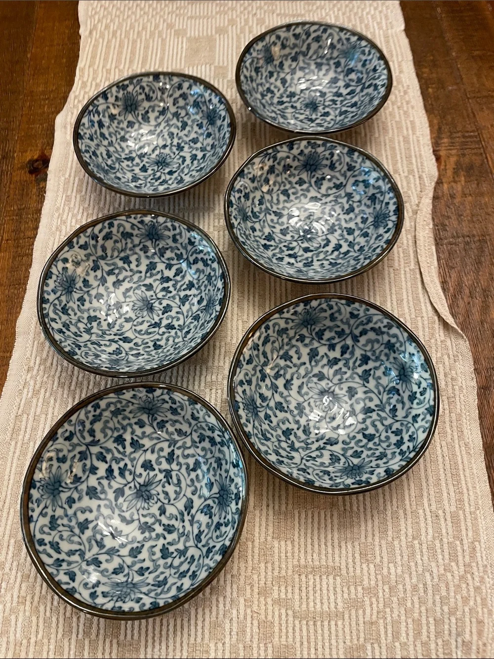Blue Floral Ceramic Serving Bowls - Set of 6